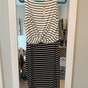 Chic Black and White Striped Midi Dress